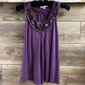 Moa Moa Sleeveless Sequined Scoop Neckline Top, Size M, Plum/Purple